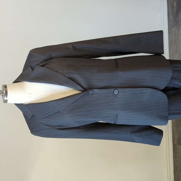 Theory Striped Two Button Wool Blazer Gray 10 business work office preppy - Picture 1 of 8